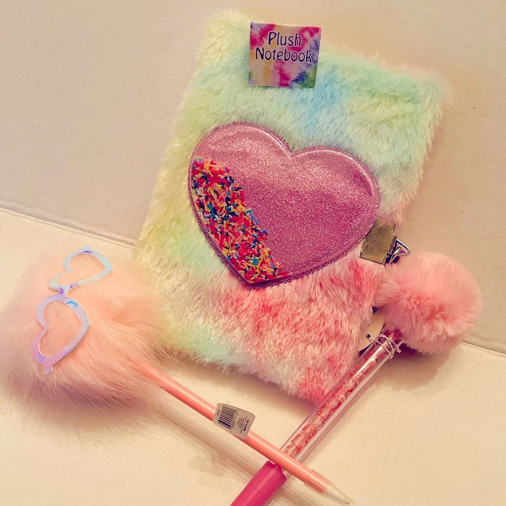 Heart Plush Journal & Two Pink Plush Pens